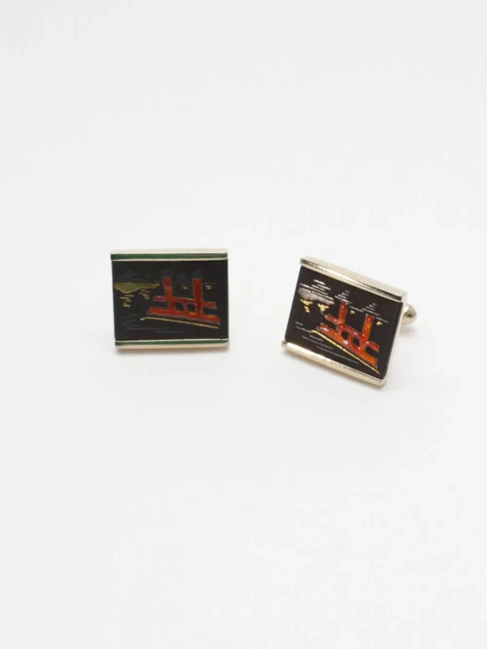 Vintage Swank GOLD Tone ASIAN Style CUFFLINKS